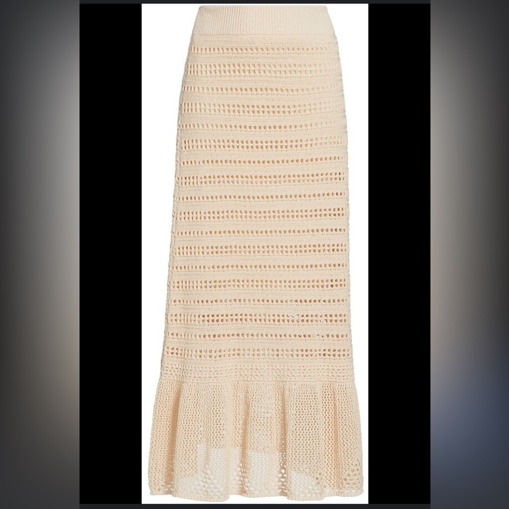 A.L.C. Amaya Skirt Open Weave Crochet Flounce Ruffle Hem Midi Skirt, Size Small - Picture 6 of 7